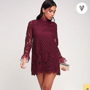 Lulus • Burgundy Lace Shift Dress